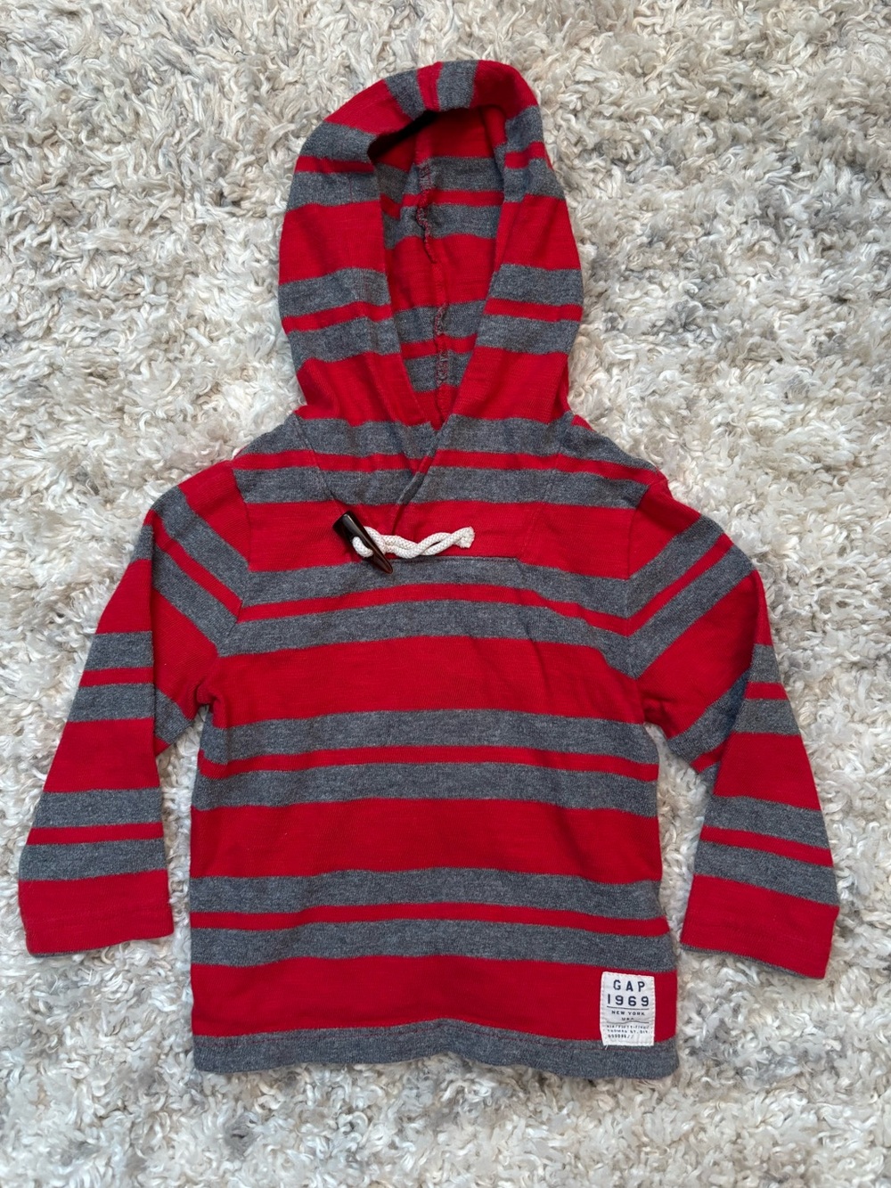 GAP Kids Striped Hooded Sweater - Red & Gray